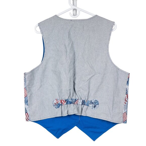 American Flag Homemade Vest XL Womans USA 4th of July Striped Pocket Shirts - Picture 5 of 7